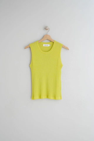Indi & Cold | Ribbed Linen Tank In Fluorescent Lime