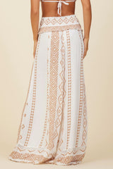Surf Gypsy | White Crepe Wide Leg Pant with Caramel Print