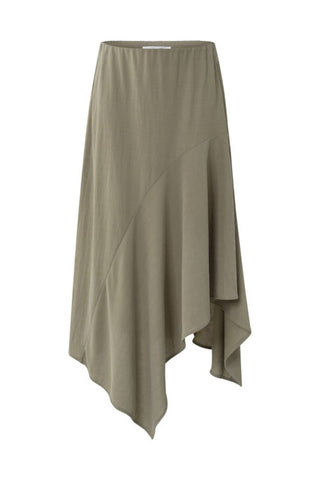YAYA | Jersey Asymetrical Midi Skirt in Army Green