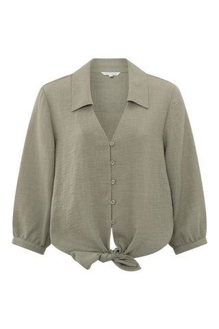 YAYA | Knotted Cropped Blouse in Army Green