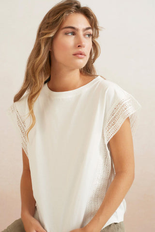 YAYA | Lace Cap Sleeve Top in Off White