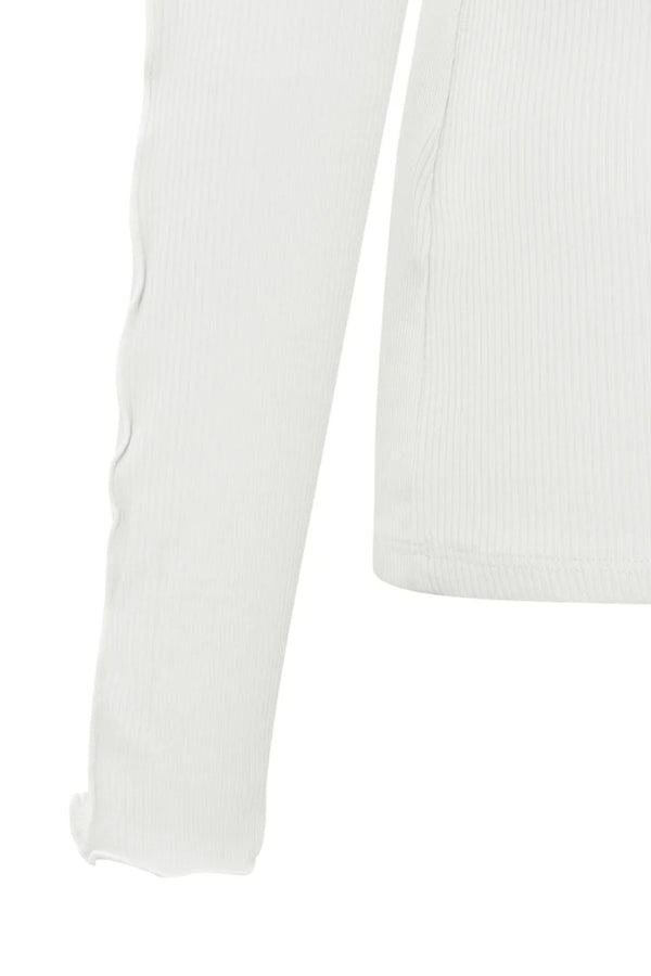 YAYA | Long Sleeve Top With Frilled Seams in Pure White