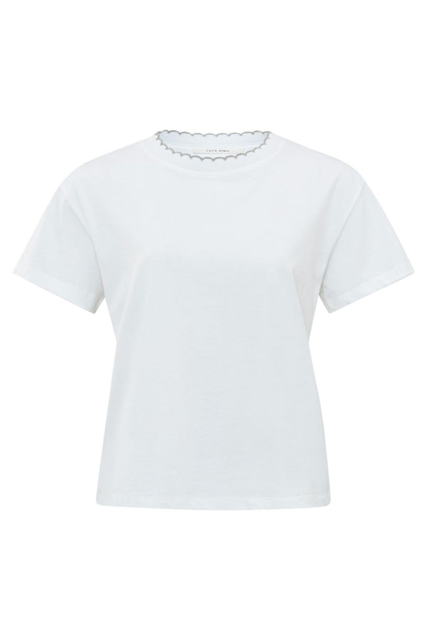 YAYA | T-Shirt With Ribbed Neckline Detail in Pure White