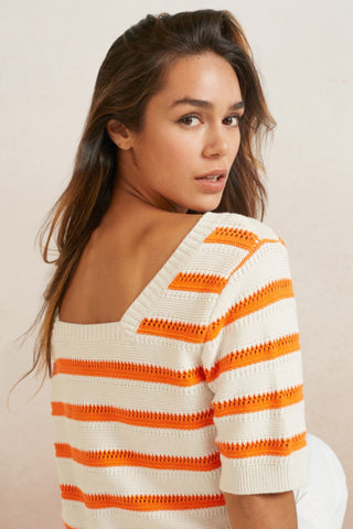 YAYA | Textured Short Sleeve Sweater in Exotic Orange