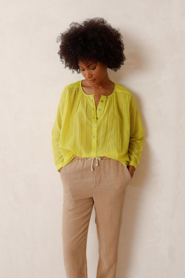 Indi & Cold | Cotton Voile Shirt In Fluorescent Lime