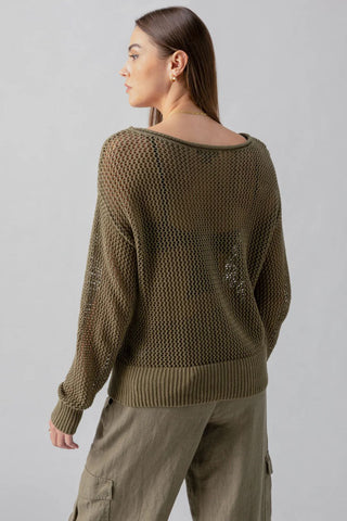 SANCTUARY | Open Knit Sweater in Burnt Olive