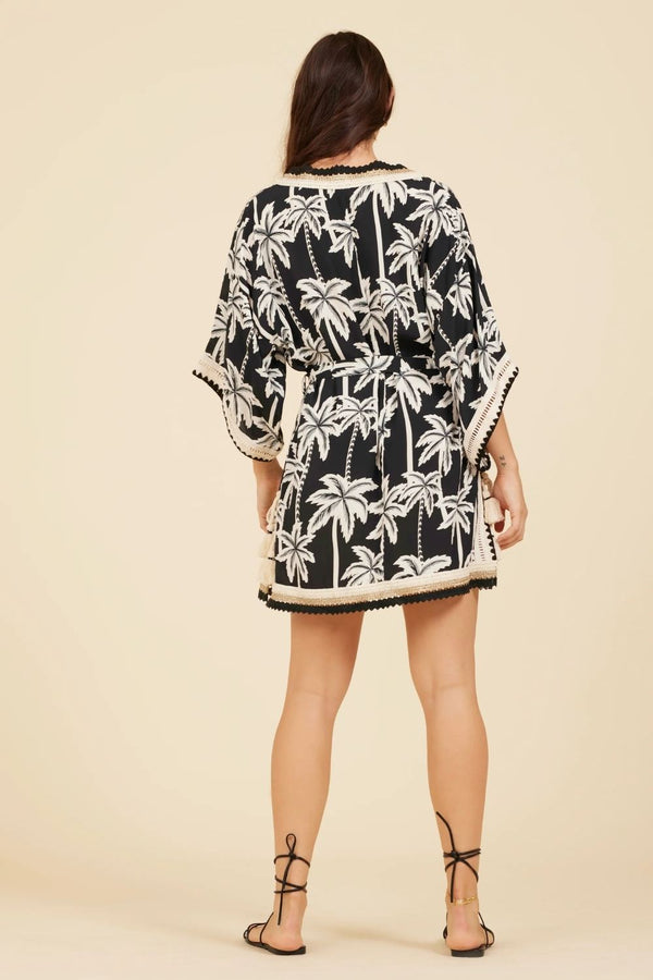 Surf Gypsy | Black Palm Print Cover Up with Lace-Up Sides