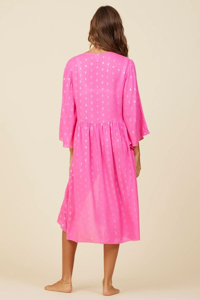 Surf Gypsy | Hot Pink Long Cover-Up with Beaded Tassle
