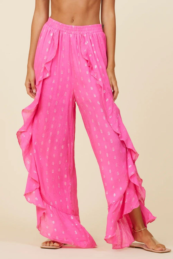 Surf Gypsy | Hot Pink Pant With Ruffle Detail