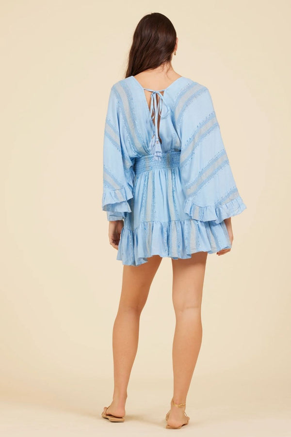 Surf Gypsy |Water Blue Textured Stripe Cover Up Dress