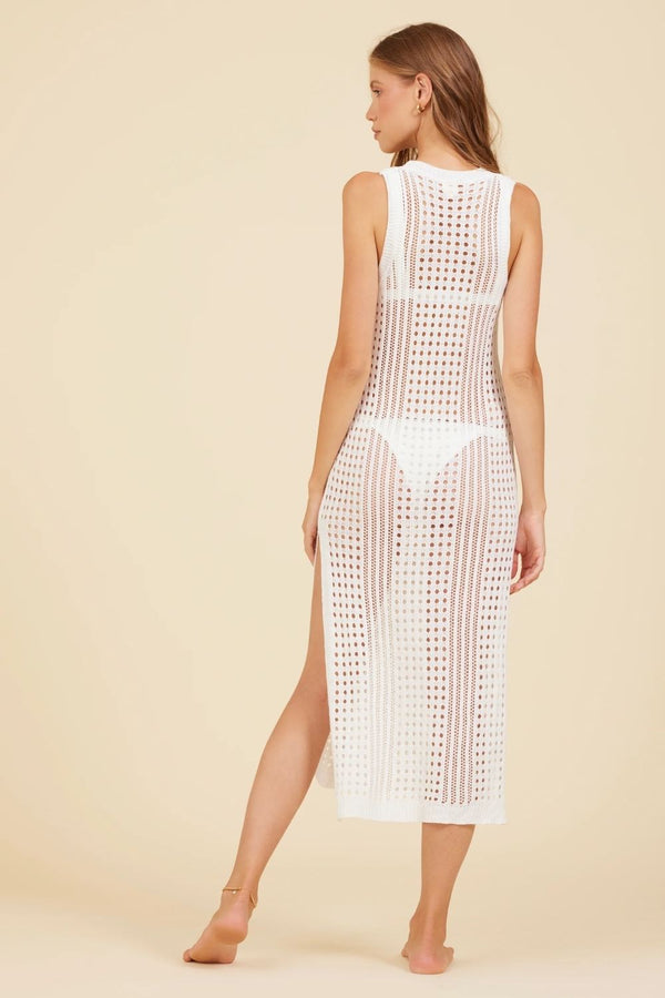 Surf Gypsy | White Crochet Side Slit Maxi Dress