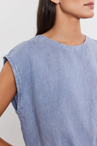 VELVET | Bayla Woven Linen Tie Crop Top in Blue Haze