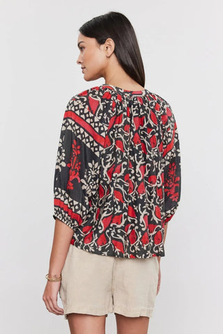 VELVET | Dayana Printed Silk Cotton Voile Top in Red