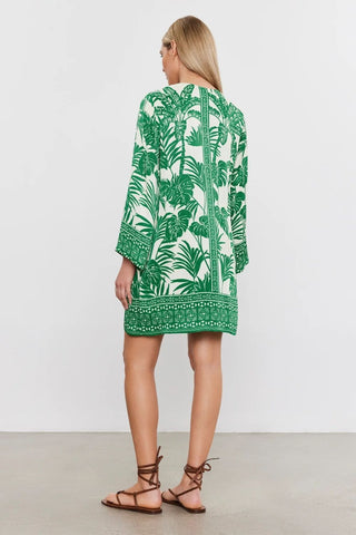 VELVET | Emella Palm Print Long Sleeve Dress in Green