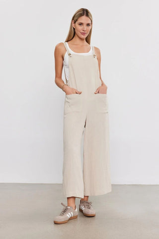 VELVET | Everlee Cotton Gauze Overalls in Sandstone