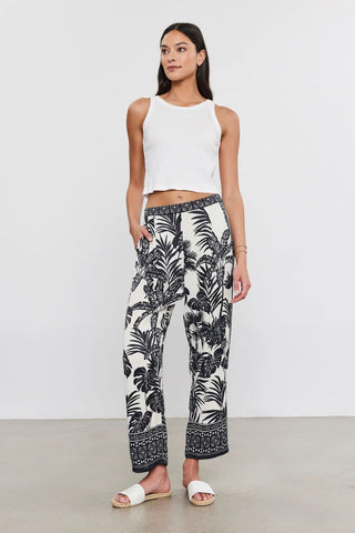 VELVET | Iris Palm Print Pant in Black