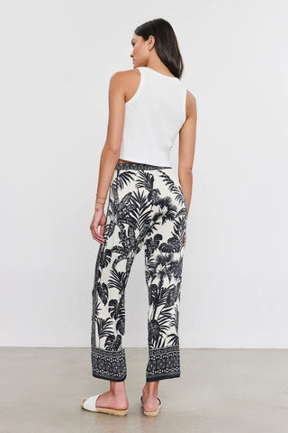 VELVET | Iris Palm Print Pant in Black