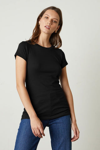 VELVET | Jemma Gauzy Whisper Classic Crew Tee in Black