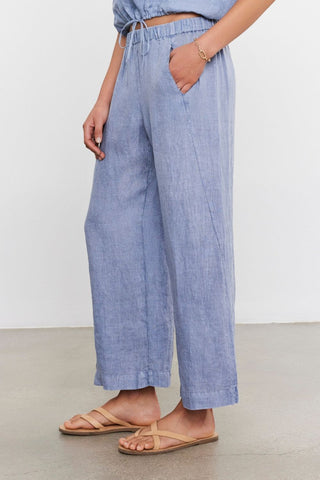 VELVET | Lola Woven Linen Pant in Blue Haze