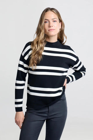 YAYA | Block Stripe Sweater in Black Dessin