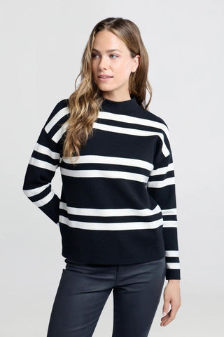 YAYA | Block Stripe Sweater in Black Dessin