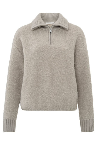 YAYA | Bouclé Sweater with Rib Detail in Dove Grey