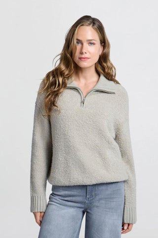 YAYA | Bouclé Sweater with Rib Detail in Dove Grey