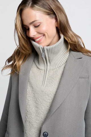 YAYA | Bouclé Sweater with Rib Detail in Dove Grey