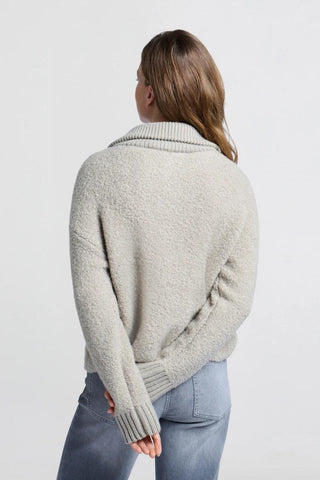 YAYA | Bouclé Sweater with Rib Detail in Dove Grey