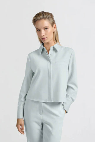 YAYA | Cropped Long Sleeve Blouse in Northern Droplet Grey