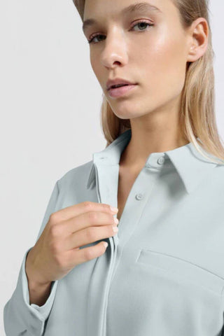 YAYA | Cropped Long Sleeve Blouse in Northern Droplet Grey