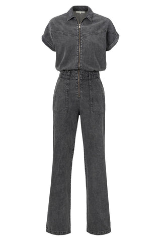 YAYA | Denim Jumpsuit With Zipper in Medium Grey