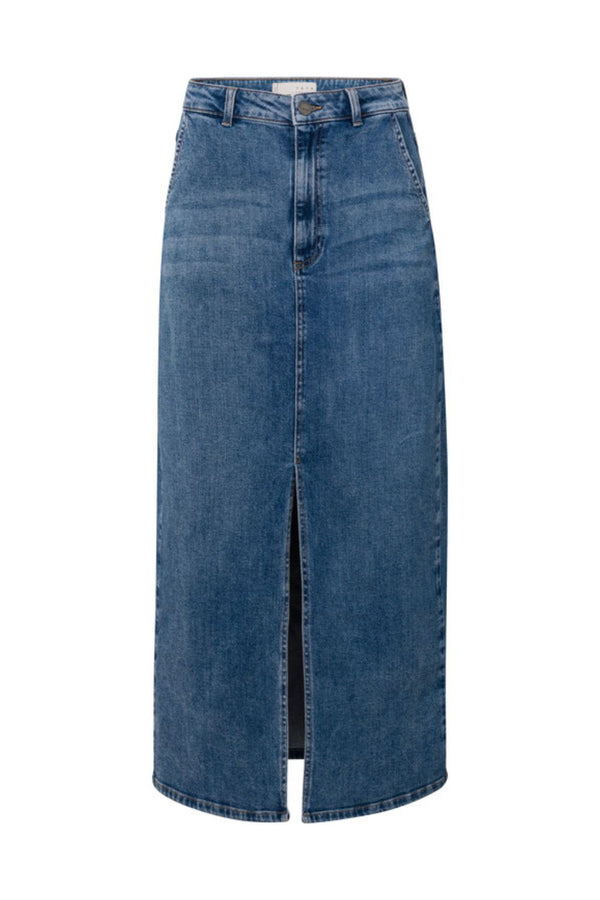 YAYA | Denim Maxi Skirt With Slit in Blue Denim