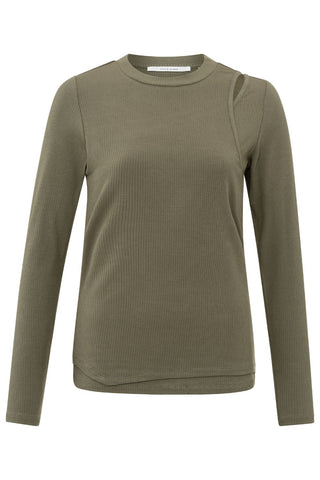 YAYA | Double Layer Long Sleeve Top in Stone