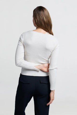 YAYA | Double Layer Rib Knit Top in Chalk White