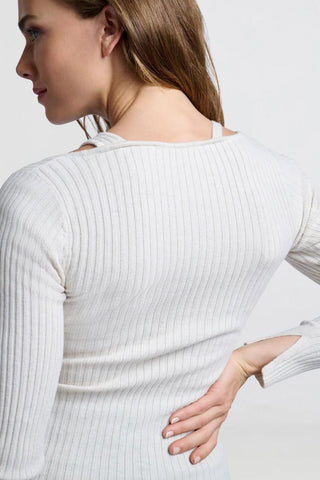 YAYA | Double Layer Rib Knit Top in Chalk White