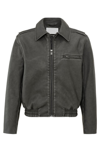 YAYA | Faux Nubuck Leather Bomber Jacket in Anthracite