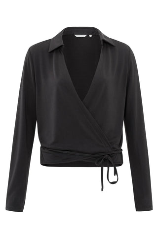 YAYA | Jersey Cropped Wrap Blouse in Anthracite