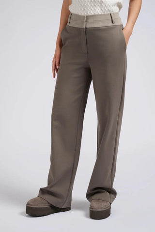 YAYA | Jersey Wide Leg Trousers in Falcon Brown