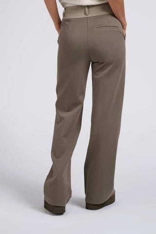 YAYA | Jersey Wide Leg Trousers in Falcon Brown