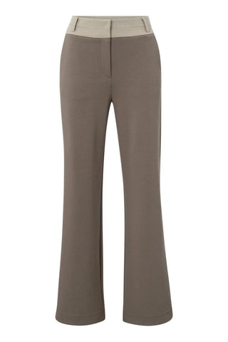 YAYA | Jersey Wide Leg Trousers in Falcon Brown