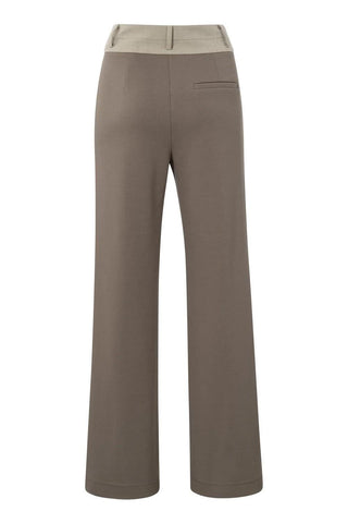 YAYA | Jersey Wide Leg Trousers in Falcon Brown