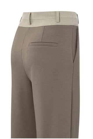 YAYA | Jersey Wide Leg Trousers in Falcon Brown