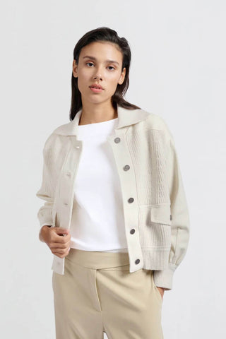 YAYA | Knit Cardigan with Textured Details in Off White