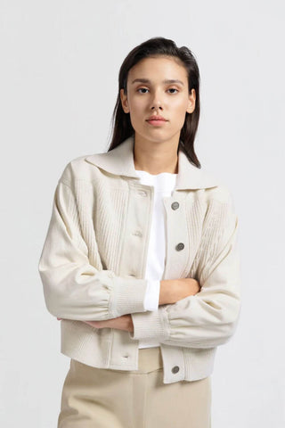 YAYA | Knit Cardigan with Textured Details in Off White