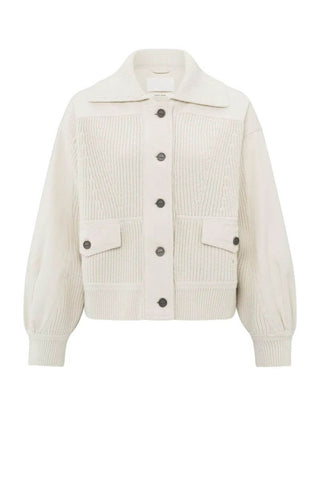 YAYA | Knit Cardigan with Textured Details in Off White