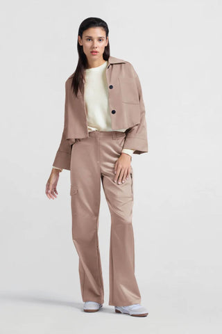 YAYA | Satin Wide Leg Cargo Pants in Dusty Pink