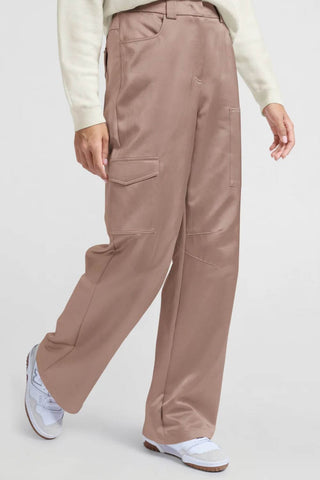 YAYA | Satin Wide Leg Cargo Pants in Dusty Pink