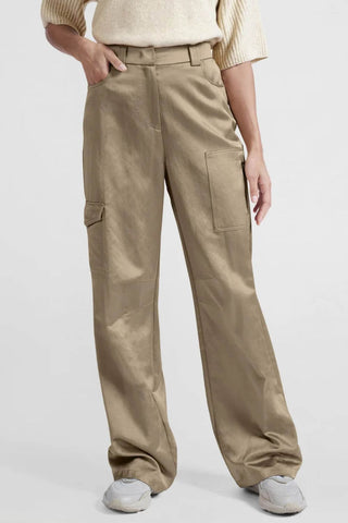 YAYA | Satin Wide Leg Cargo Pants in Safari