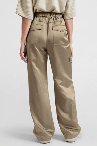 YAYA | Satin Wide Leg Cargo Pants in Safari